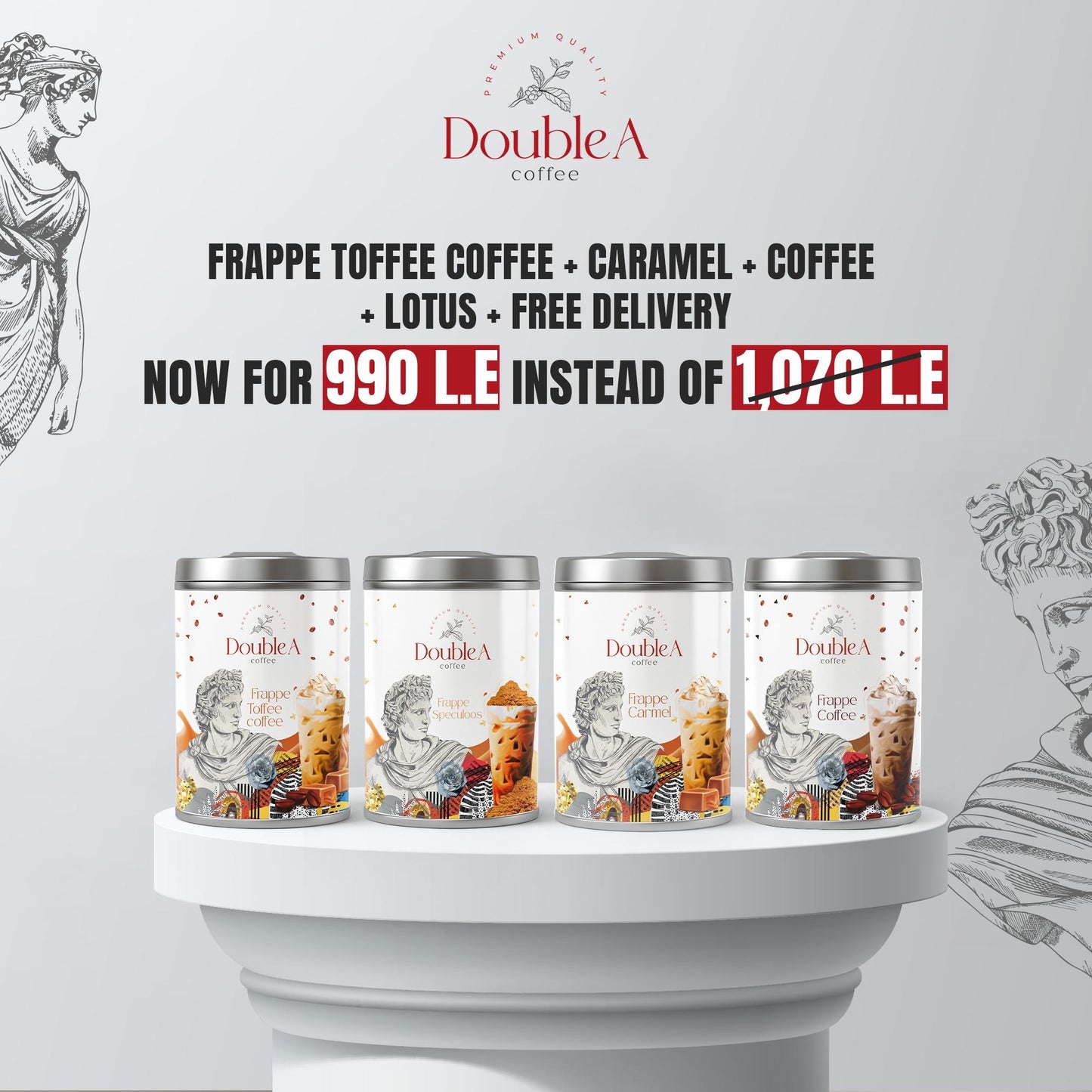 Frappe ToffeeCoffee + Caramel+Coffee+Lotus + Free Delivery.